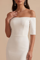 Load image into Gallery viewer, White Bodycon Off the Shoulder Half Sleeves Midi Wedding Dress
