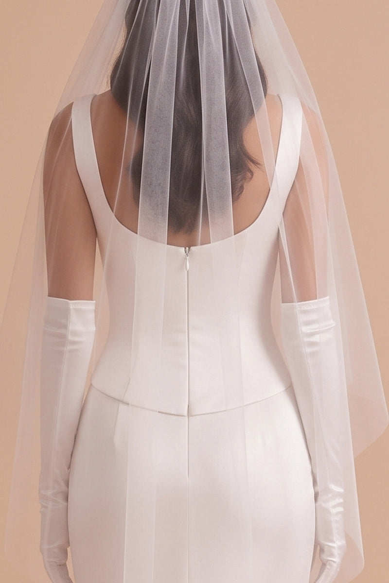Load image into Gallery viewer, Simple Satin White Mermaid Boat Neck Long Wedding Dress