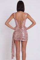 Load image into Gallery viewer, Sparkly Pink Sequin Corset Tight Ruched Short Cocktail Dress with Side Cape