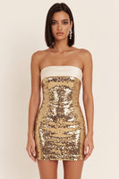 Load image into Gallery viewer, Sparkly Sequin Gold Strapless Tight Short Cocktail Dress