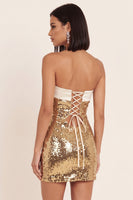 Load image into Gallery viewer, Sparkly Sequin Gold Strapless Tight Short Cocktail Dress