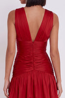 Load image into Gallery viewer, Red V-Neck A Line Ruched Ruffled Short Cocktail Dress