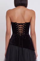 Load image into Gallery viewer, Black Strapless A Line Pleated Strapless Midi Wedding Guest Dress
