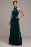 Load image into Gallery viewer, Peacock Sheath Halter Velvet Long Sheath Formal Dress