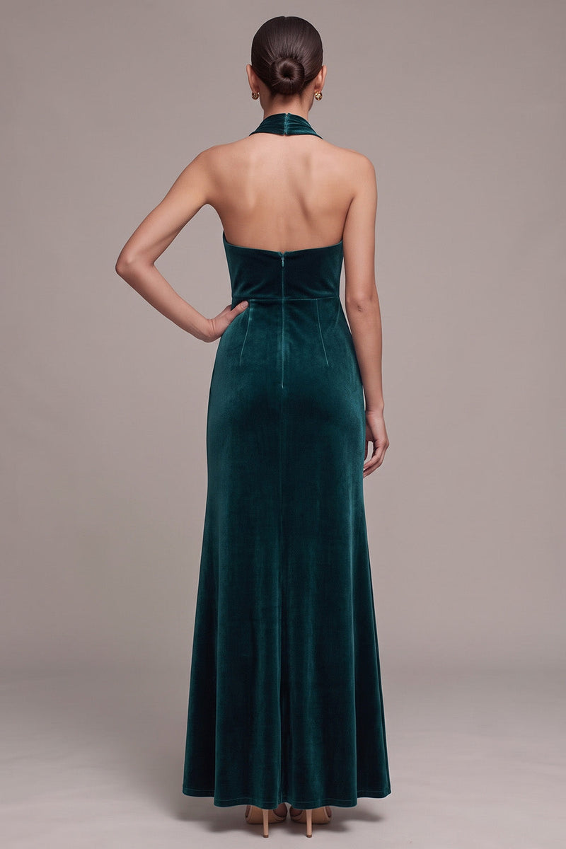 Load image into Gallery viewer, Peacock Sheath Halter Velvet Long Sheath Formal Dress