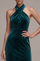 Load image into Gallery viewer, Peacock Sheath Halter Velvet Long Sheath Formal Dress