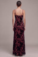 Load image into Gallery viewer, Floral Burgundy Spaghetti Straps Sheath Long Formal Dress with Slit