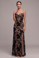 Load image into Gallery viewer, Floral Burgundy Spaghetti Straps Sheath Long Formal Dress with Slit