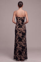 Load image into Gallery viewer, Floral Burgundy Spaghetti Straps Sheath Long Formal Dress with Slit