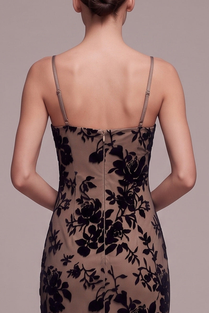 Load image into Gallery viewer, Floral Burgundy Spaghetti Straps Sheath Long Formal Dress with Slit