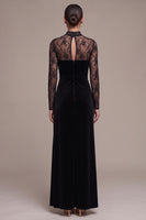 Load image into Gallery viewer, Floral Black Sheath High Neck Velvet Long Sleeves Formal Dress with Slit