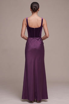 Corset Plum Mermaid Ruched Velvet Square Neck Long Formal Dress