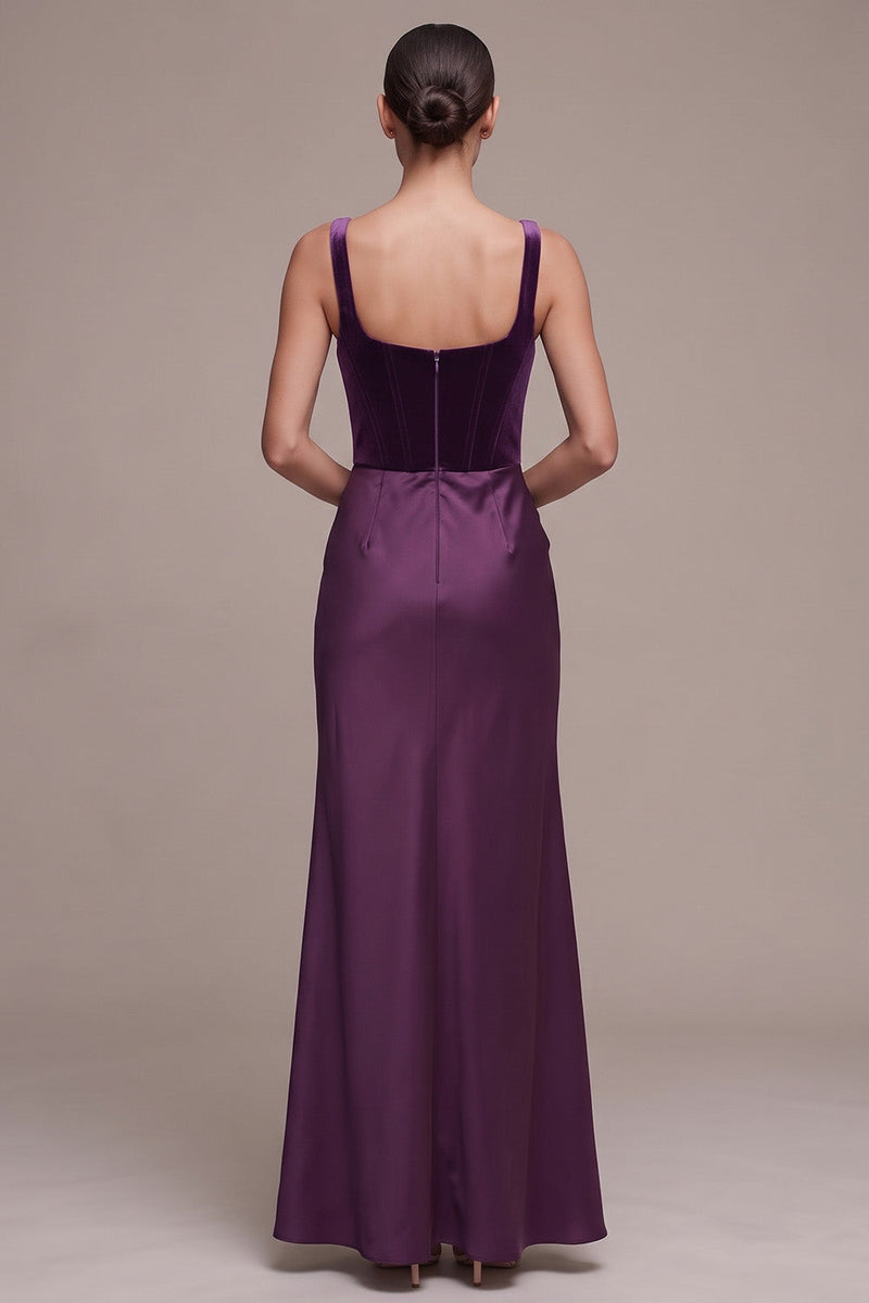 Load image into Gallery viewer, Corset Plum Mermaid Ruched Velvet Square Neck Long Formal Dress
