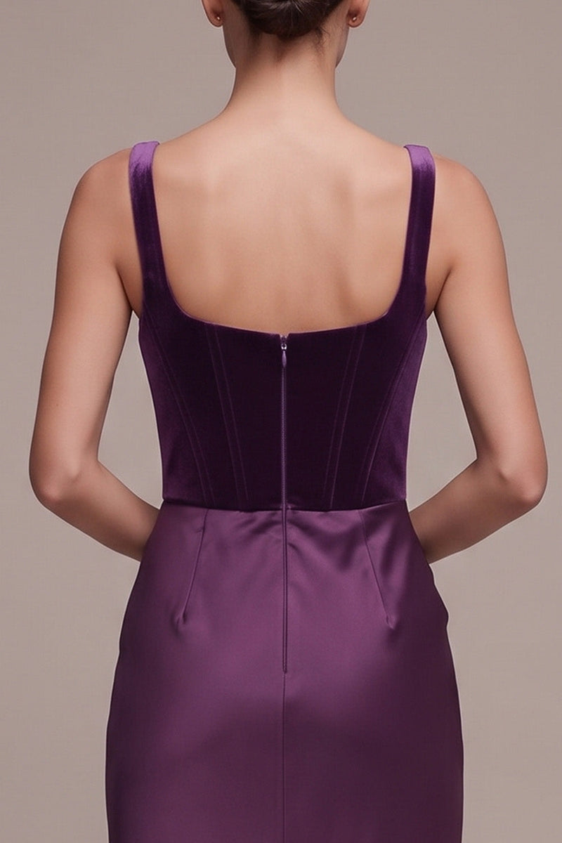 Load image into Gallery viewer, Corset Plum Mermaid Ruched Velvet Square Neck Long Formal Dress