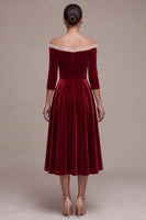 Load image into Gallery viewer, Burgundy Off the Shoulder A-Line Velvet Midi Formal Dress with Buttons