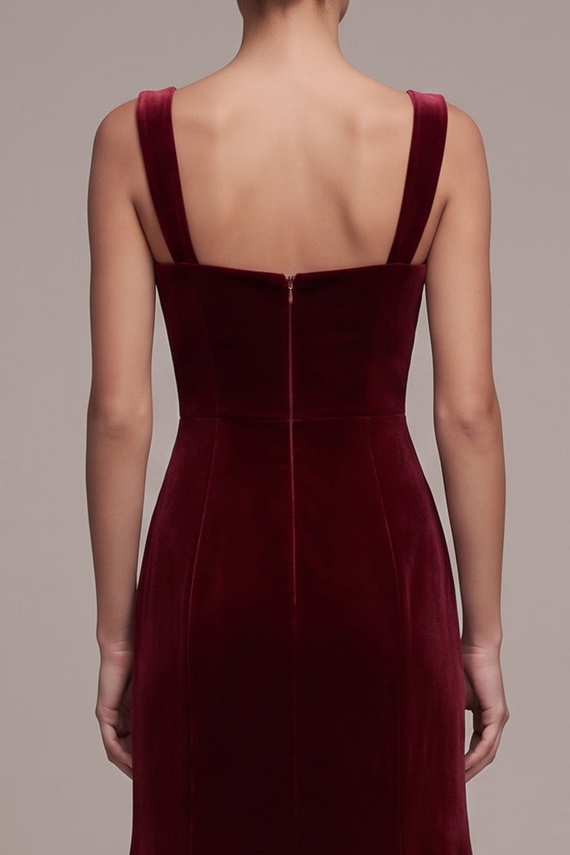 Load image into Gallery viewer, Mermaid Burgundy Ruffled Velvet Long Formal Dress with Bows