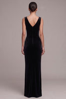 Load image into Gallery viewer, Corset Black Sheath V-Neck Velvet Long Formal Dress