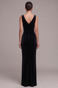 Corset Black Sheath V-Neck Velvet Long Formal Dress