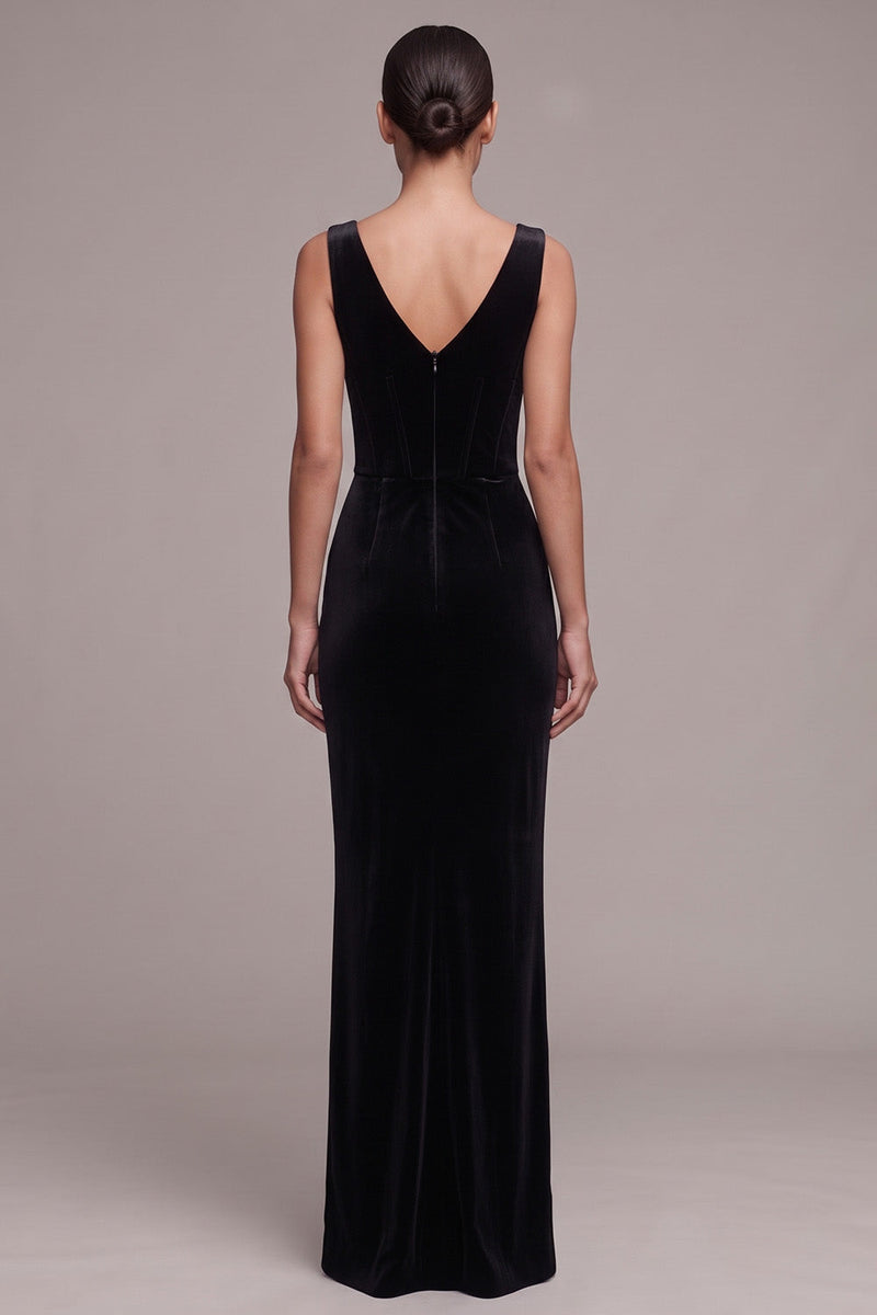 Load image into Gallery viewer, Corset Black Sheath V-Neck Velvet Long Formal Dress