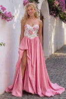 Load image into Gallery viewer, Pink A-Line Sweetheart Sparkly Sequins Long Prom Dress with Slit