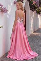 Load image into Gallery viewer, Pink A-Line Sweetheart Sparkly Sequins Long Prom Dress with Slit