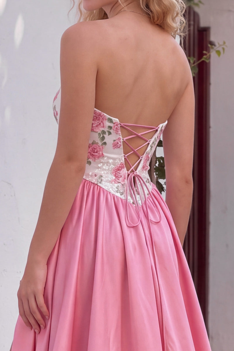 Load image into Gallery viewer, Pink A-Line Sweetheart Sparkly Sequins Long Prom Dress with Slit