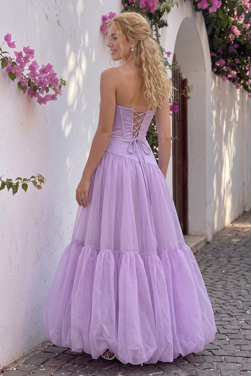 Load image into Gallery viewer, Lilac Corset A Line Strapless Long Bubble Prom Dress