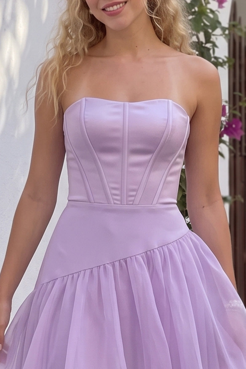 Load image into Gallery viewer, Lilac Corset A Line Strapless Long Bubble Prom Dress