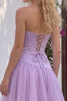 Load image into Gallery viewer, Lilac Corset A Line Strapless Long Bubble Prom Dress