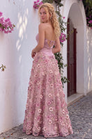 Load image into Gallery viewer, Sparkly Dusty Rose Strapless A-Line Floral Long Prom Dress with Beading