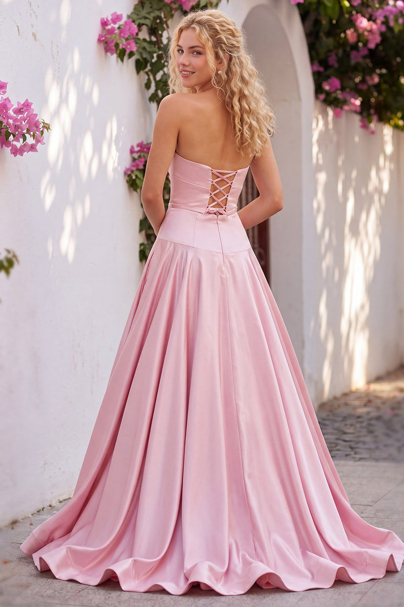 Load image into Gallery viewer, Light Pink Sweetheart Satin A-Line Long Prom Dress with Bow