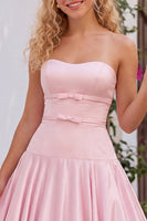 Load image into Gallery viewer, Light Pink Sweetheart Satin A-Line Long Prom Dress with Bow