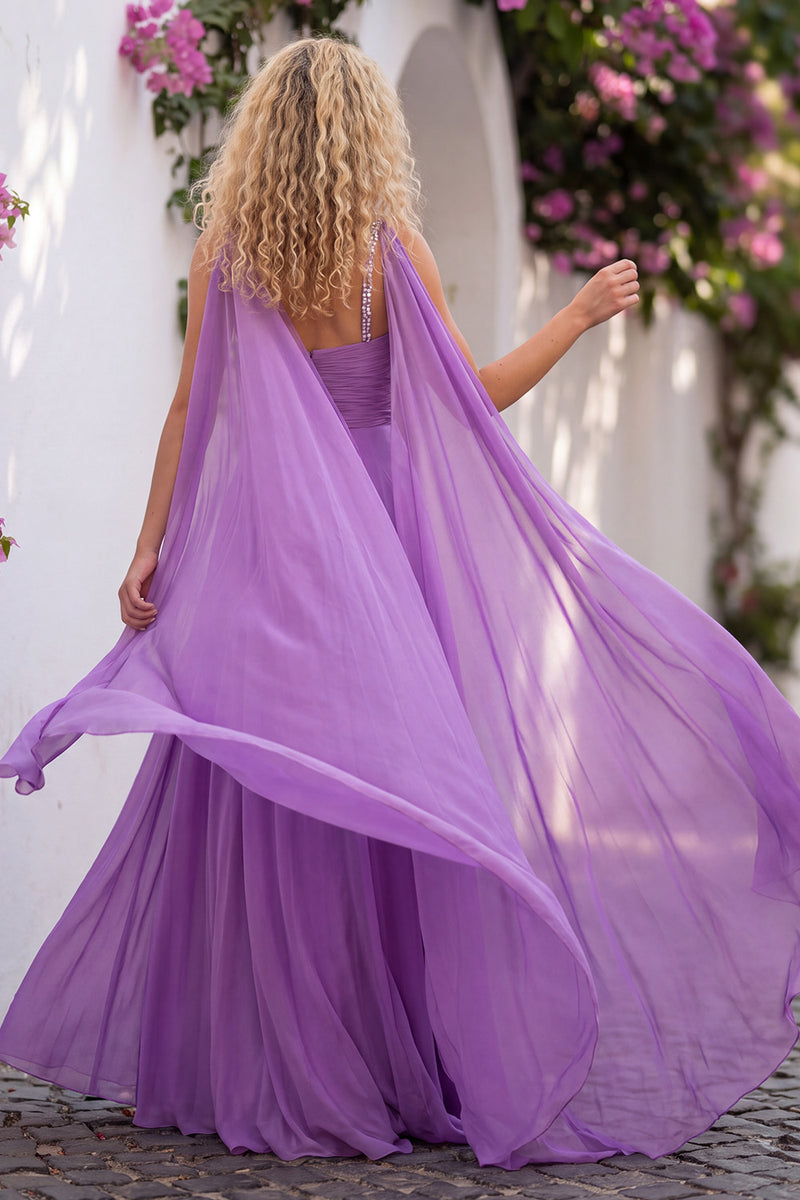Queendancer Women Sparkly Lilac Ruched Pleated Long Prom Dress with ...