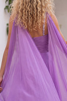Load image into Gallery viewer, Pleated Lilac Beaded A-Line Ruched Long Prom Dress with Keyhole
