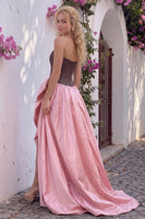 Load image into Gallery viewer, Corset Light Pink Patchwork Strapless A-Line Long Prom Dress with Bow