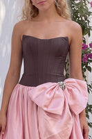 Load image into Gallery viewer, Corset Light Pink Patchwork Strapless A-Line Long Prom Dress with Bow