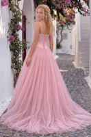 Load image into Gallery viewer, Corset Blush Pink A Line Spaghetti Straps Long Prom Dress with Bow