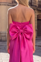 Load image into Gallery viewer, Fuchsia Satin Mermaid Strapless Long Prom Dress with Bow`
