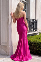 Load image into Gallery viewer, Fuchsia Mermaid Satin Corset Ruched Strapless Long Prom Dress