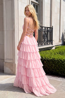 Load image into Gallery viewer, Sparkly Light Pink Ruffled Sweetheart Corset Long Prom Dress with Beading