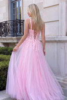 Load image into Gallery viewer, Floral Blush Pink Corset A-Line Long Prom Dress with Lace