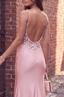 Load image into Gallery viewer, Sparkly Pink Mermaid Corset Floral Satin Long Prom Dress with Slit