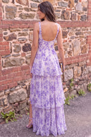 Load image into Gallery viewer, Fog Floral Ruffled Corset A Line Print Long Prom Dress with Slit
