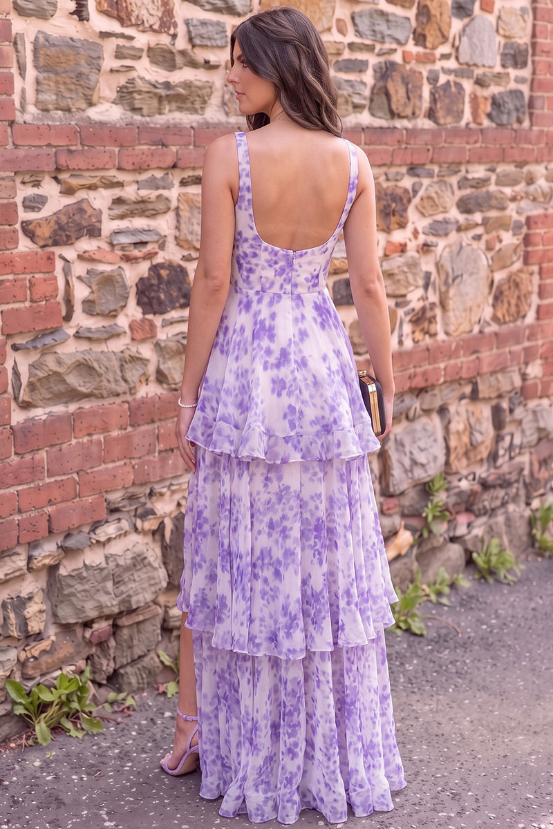 Load image into Gallery viewer, Fog Floral Ruffled Corset A Line Print Long Prom Dress with Slit