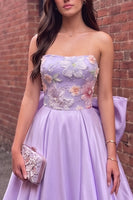 Load image into Gallery viewer, Fog Floral Beaded A Line Strapless Satin Long Prom Dress with Bow