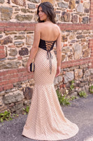 Load image into Gallery viewer, Pink Polka Dots Mermaid Sweetheart Keyhole Ruffled Long Prom Dress with 3D Flowers