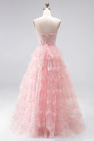 Load image into Gallery viewer, Ruffled Sparkly Pink Corset Sweetheart Beaded Long Prom Dress with Sequins