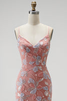 Load image into Gallery viewer, Floral Dusty Rose Sparkly Mermaid Beaded Long Prom Dress with Slit