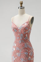 Load image into Gallery viewer, Floral Dusty Rose Sparkly Mermaid Beaded Long Prom Dress with Slit