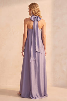 Light Purple Strapless Satin A-Line Long Wedding Guest Dress with Neck Scarf